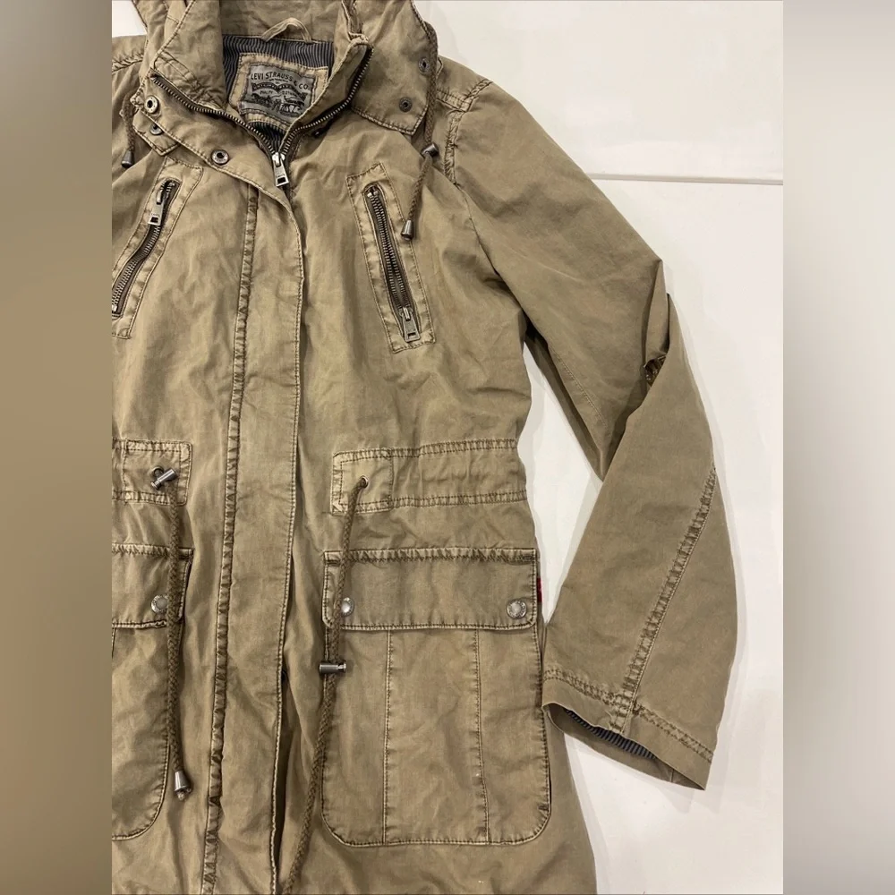 SOLD Levi's Army Jacket Womens M Green Hooded Field Chore Military Utility Coat - Picture 7 of 16
